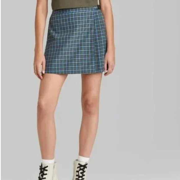 Wild Fable Plaid Pleated Mini Wrap Buckle  Skirt - Small - Picture 3 of 11